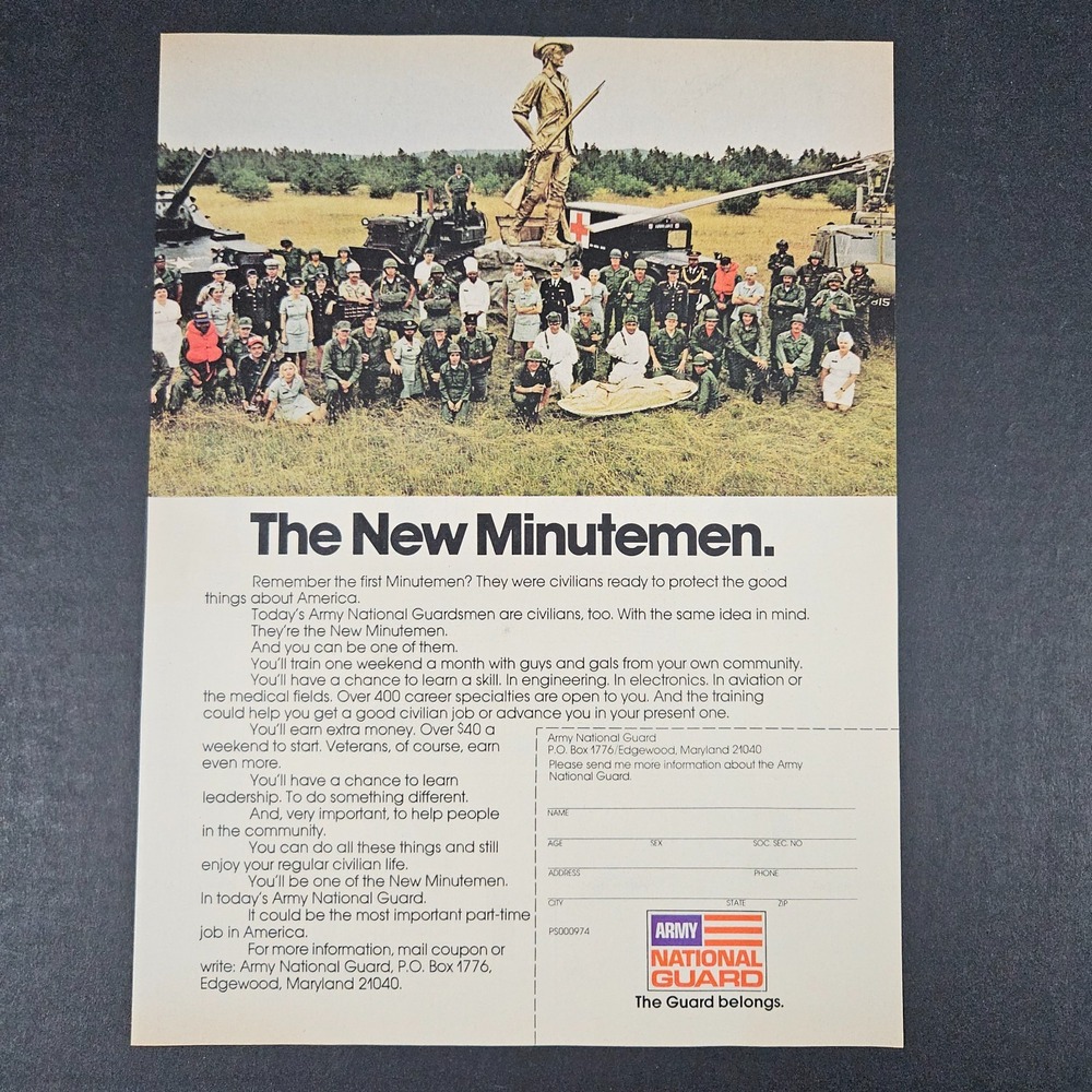 1974 Army National Guard New Minutemen Vintage Print Ad Edgewood MD Military